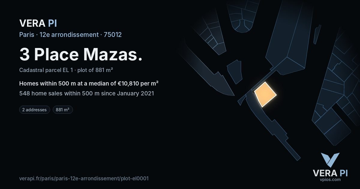 3 Place Mazas, 12e arrondissement at night – the plot lit, the parcels around coloured by the prices near them