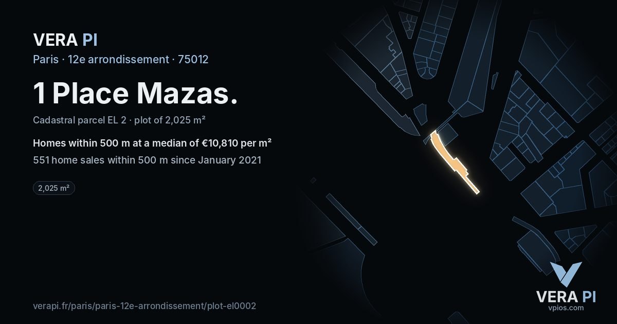 1 Place Mazas, 12e arrondissement at night – the plot lit, the parcels around coloured by the prices near them