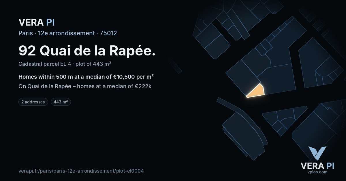 92 Quai de la Rapée, 12e arrondissement at night – the plot lit, the parcels around coloured by the prices near them