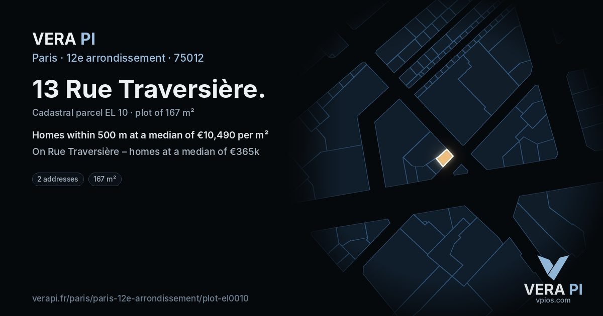 13 Rue Traversière, 12e arrondissement at night – the plot lit, the parcels around coloured by the prices near them