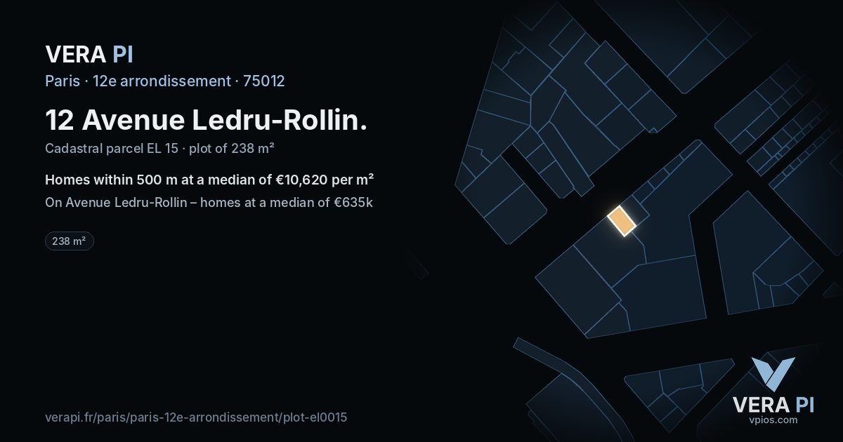 12 Avenue Ledru-Rollin, 12e arrondissement at night – the plot lit, the parcels around coloured by the prices near them