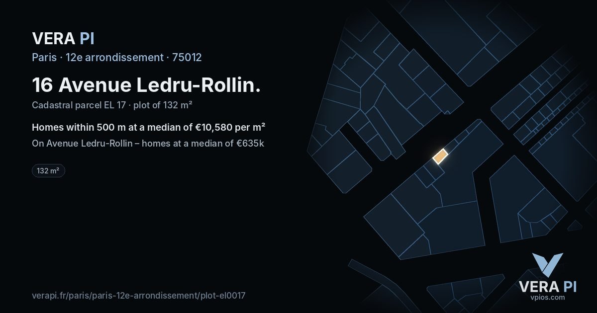 16 Avenue Ledru-Rollin, 12e arrondissement at night – the plot lit, the parcels around coloured by the prices near them