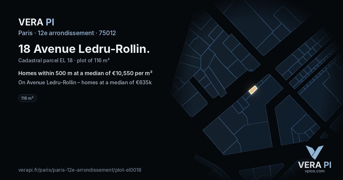 18 Avenue Ledru-Rollin, 12e arrondissement at night – the plot lit, the parcels around coloured by the prices near them