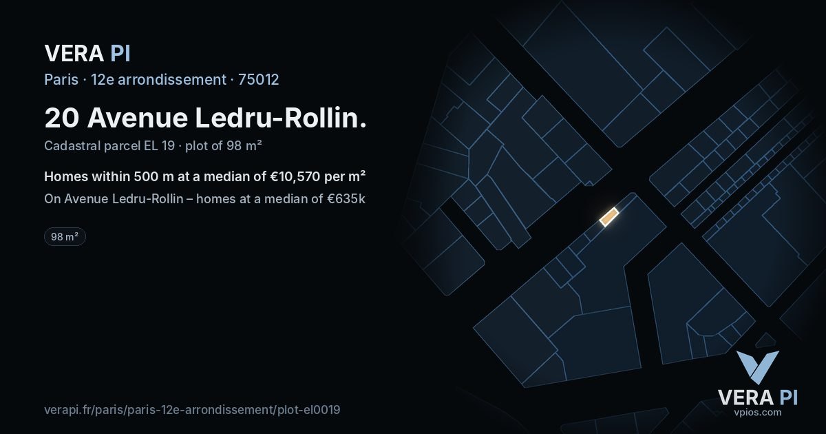 20 Avenue Ledru-Rollin, 12e arrondissement at night – the plot lit, the parcels around coloured by the prices near them