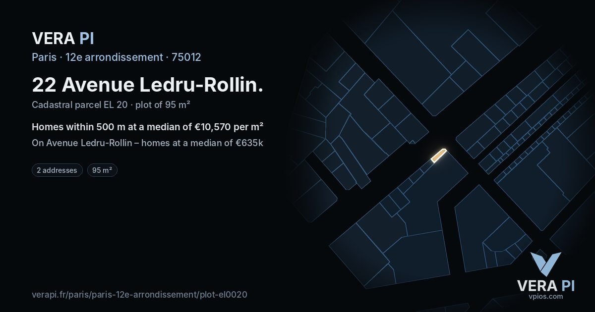 22 Avenue Ledru-Rollin, 12e arrondissement at night – the plot lit, the parcels around coloured by the prices near them