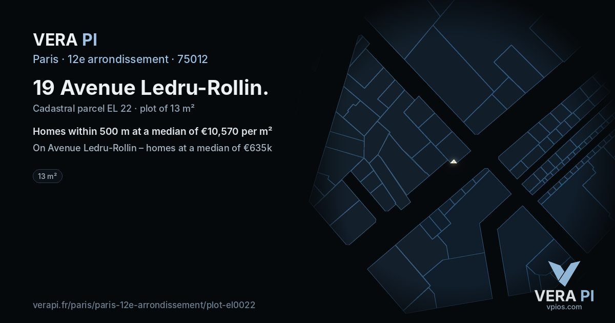 19 Avenue Ledru-Rollin, 12e arrondissement at night – the plot lit, the parcels around coloured by the prices near them