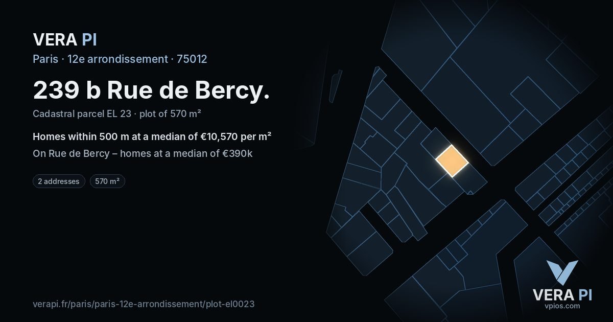 239 b Rue de Bercy, 12e arrondissement at night – the plot lit, the parcels around coloured by the prices near them