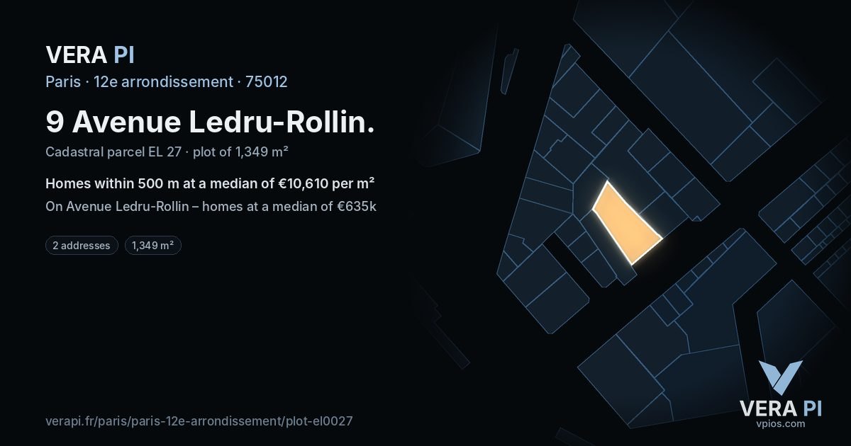 9 Avenue Ledru-Rollin, 12e arrondissement at night – the plot lit, the parcels around coloured by the prices near them