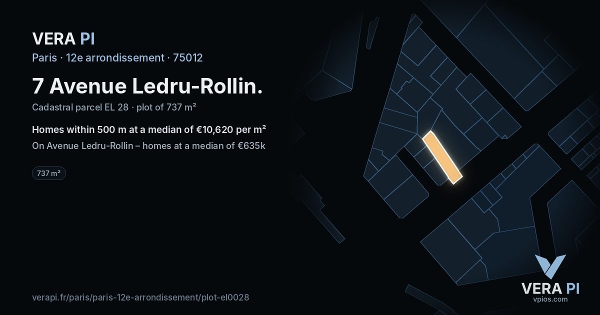 7 Avenue Ledru-Rollin, 12e arrondissement at night – the plot lit, the parcels around coloured by the prices near them