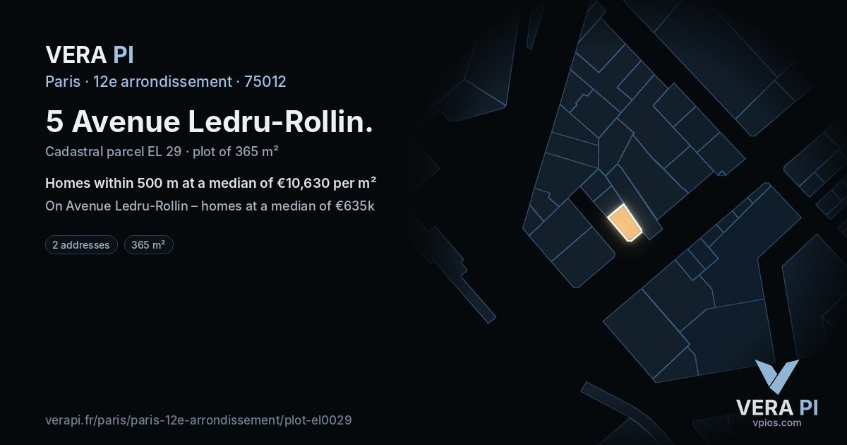 5 Avenue Ledru-Rollin, 12e arrondissement at night – the plot lit, the parcels around coloured by the prices near them