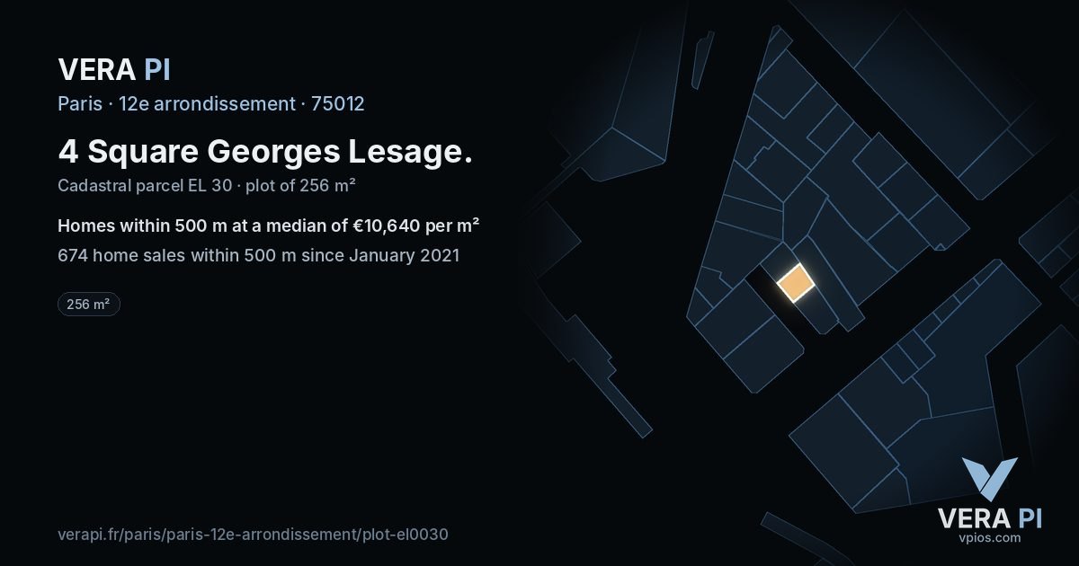 4 Square Georges Lesage, 12e arrondissement at night – the plot lit, the parcels around coloured by the prices near them
