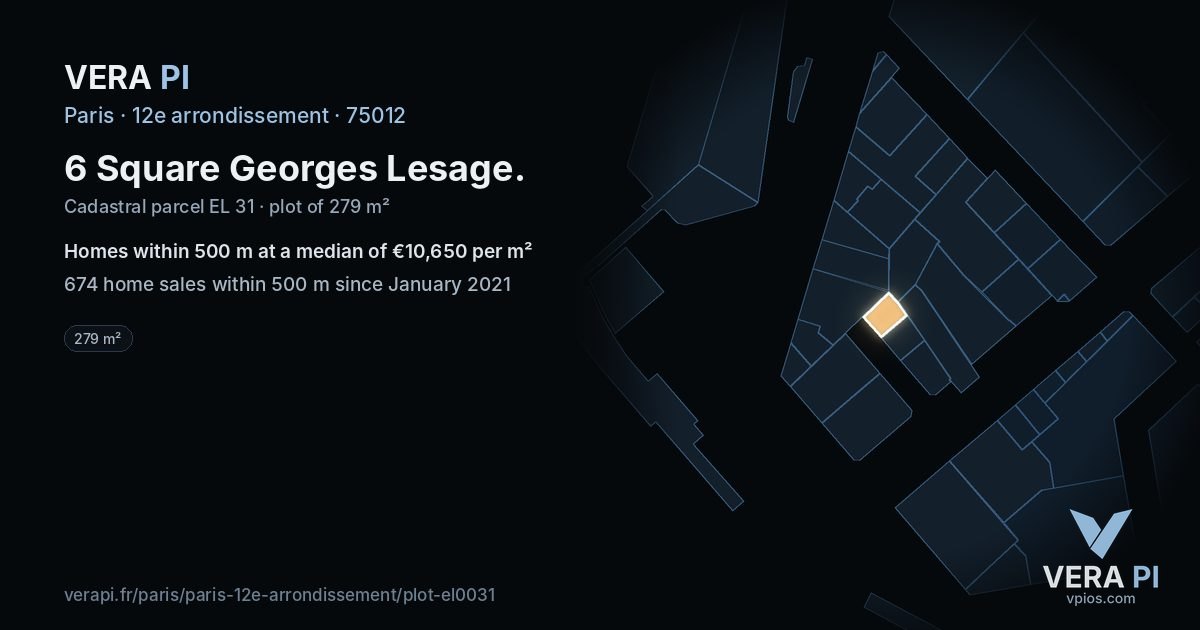 6 Square Georges Lesage, 12e arrondissement at night – the plot lit, the parcels around coloured by the prices near them