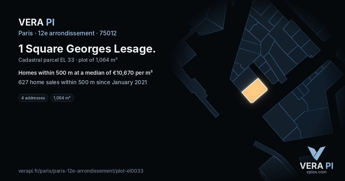 1 Square Georges Lesage, 12e arrondissement at night – the plot lit, the parcels around coloured by the prices near them