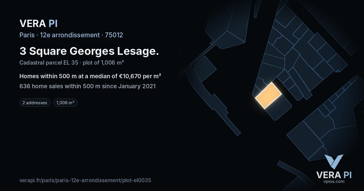 3 Square Georges Lesage, 12e arrondissement at night – the plot lit, the parcels around coloured by the prices near them