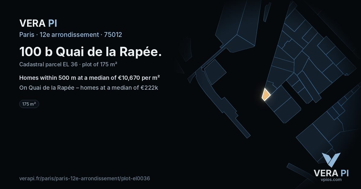 100 b Quai de la Rapée, 12e arrondissement at night – the plot lit, the parcels around coloured by the prices near them