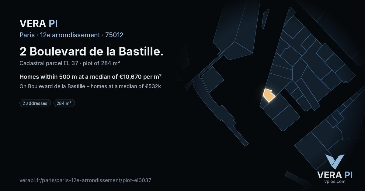 2 Boulevard de la Bastille, 12e arrondissement at night – the plot lit, the parcels around coloured by the prices near them