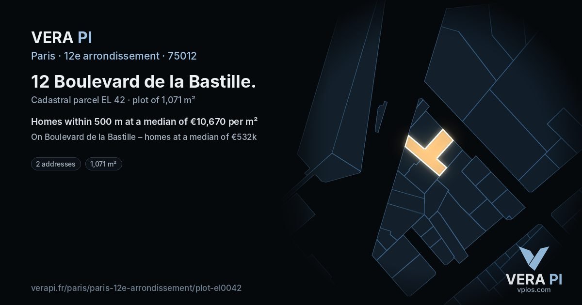 12 Boulevard de la Bastille, 12e arrondissement at night – the plot lit, the parcels around coloured by the prices near them