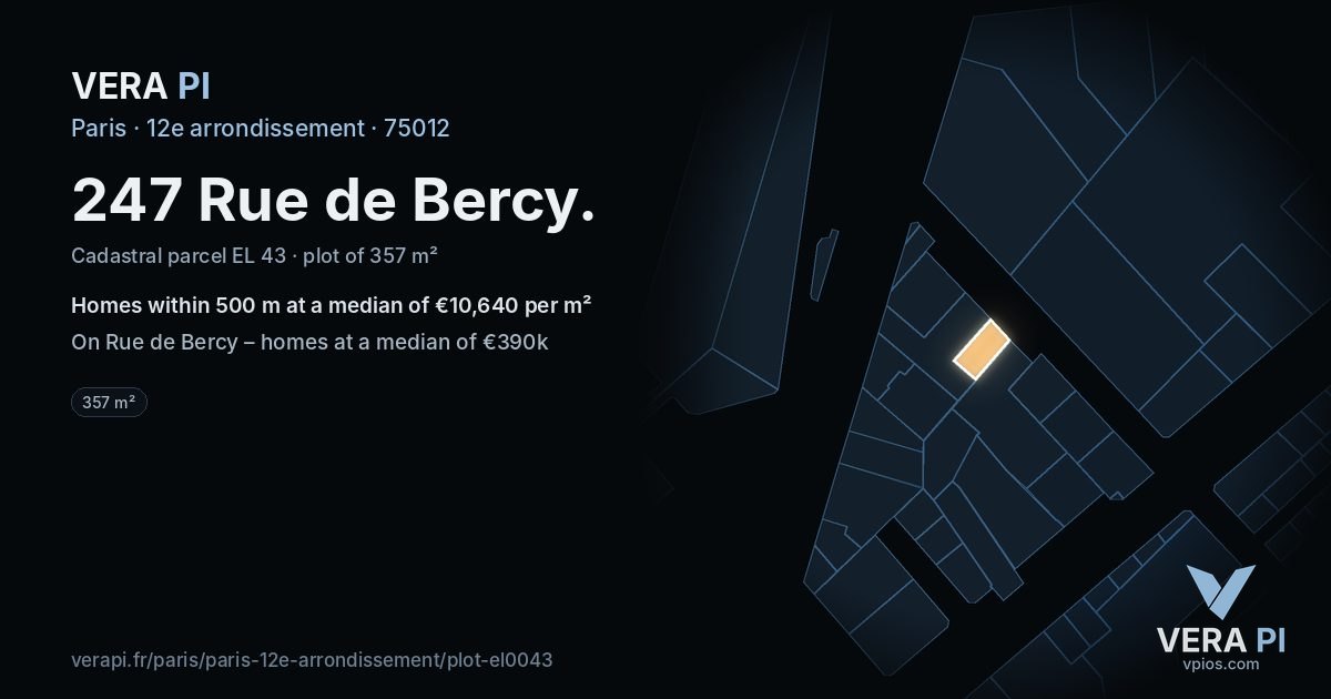 247 Rue de Bercy, 12e arrondissement at night – the plot lit, the parcels around coloured by the prices near them