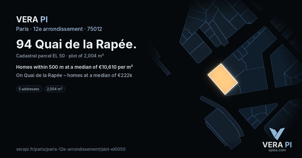 94 Quai de la Rapée, 12e arrondissement at night – the plot lit, the parcels around coloured by the prices near them