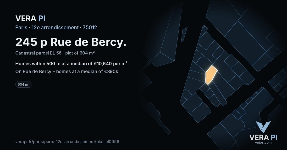 245 p Rue de Bercy, 12e arrondissement at night – the plot lit, the parcels around coloured by the prices near them