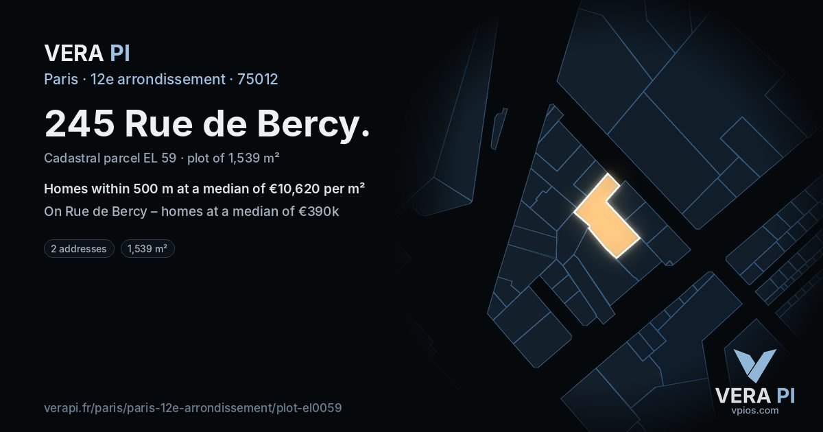 245 Rue de Bercy, 12e arrondissement at night – the plot lit, the parcels around coloured by the prices near them