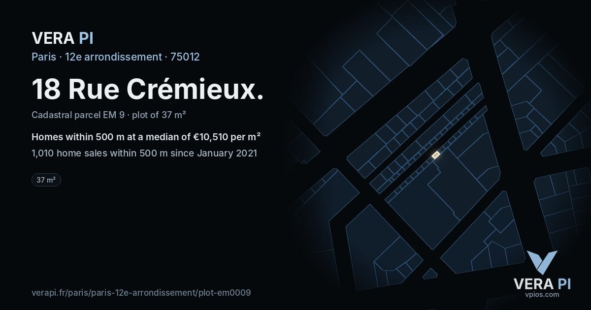 18 Rue Crémieux, 12e arrondissement at night – the plot lit, the parcels around coloured by the prices near them