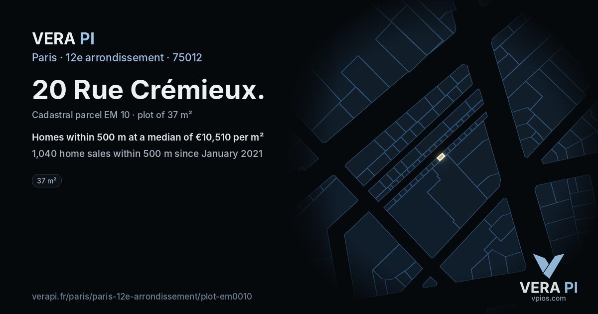 20 Rue Crémieux, 12e arrondissement at night – the plot lit, the parcels around coloured by the prices near them