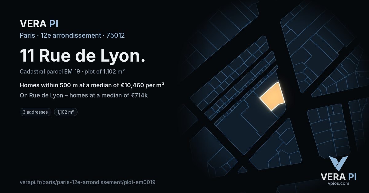 11 Rue de Lyon, 12e arrondissement at night – the plot lit, the parcels around coloured by the prices near them