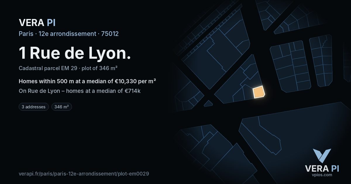 1 Rue de Lyon, 12e arrondissement at night – the plot lit, the parcels around coloured by the prices near them