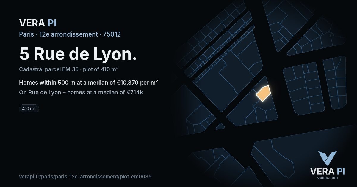 5 Rue de Lyon, 12e arrondissement at night – the plot lit, the parcels around coloured by the prices near them