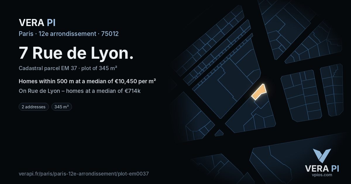 7 Rue de Lyon, 12e arrondissement at night – the plot lit, the parcels around coloured by the prices near them