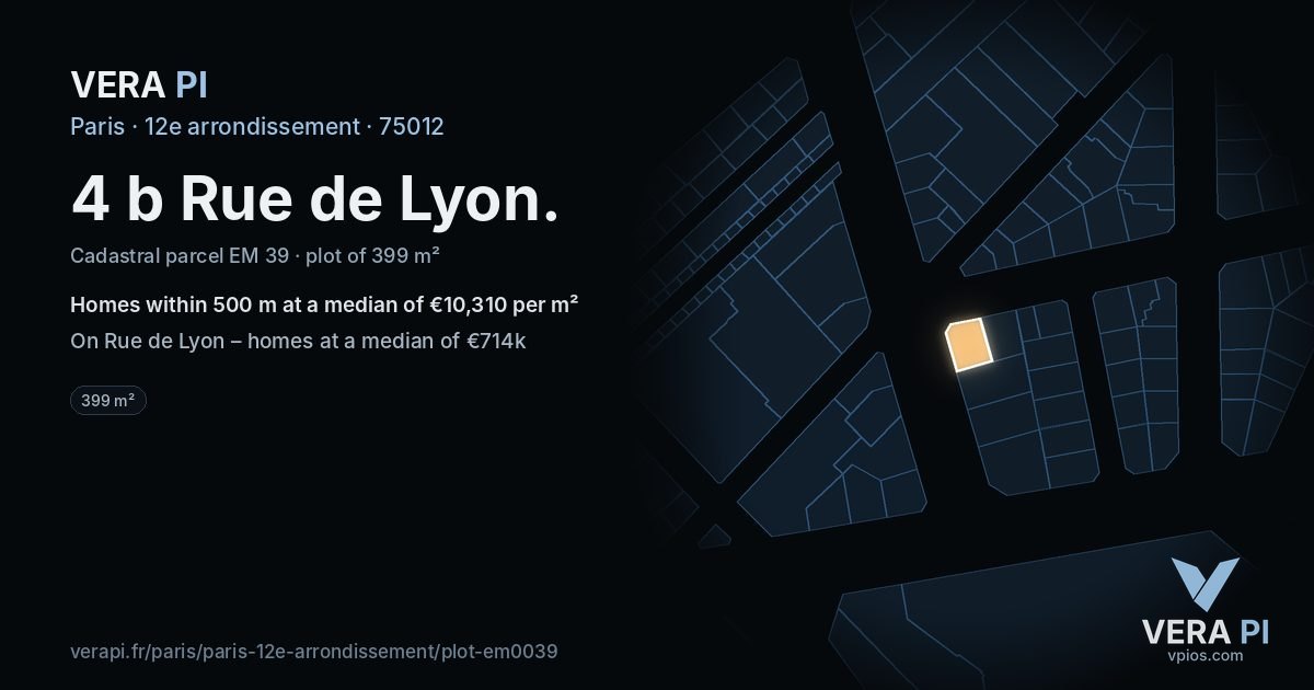4 b Rue de Lyon, 12e arrondissement at night – the plot lit, the parcels around coloured by the prices near them