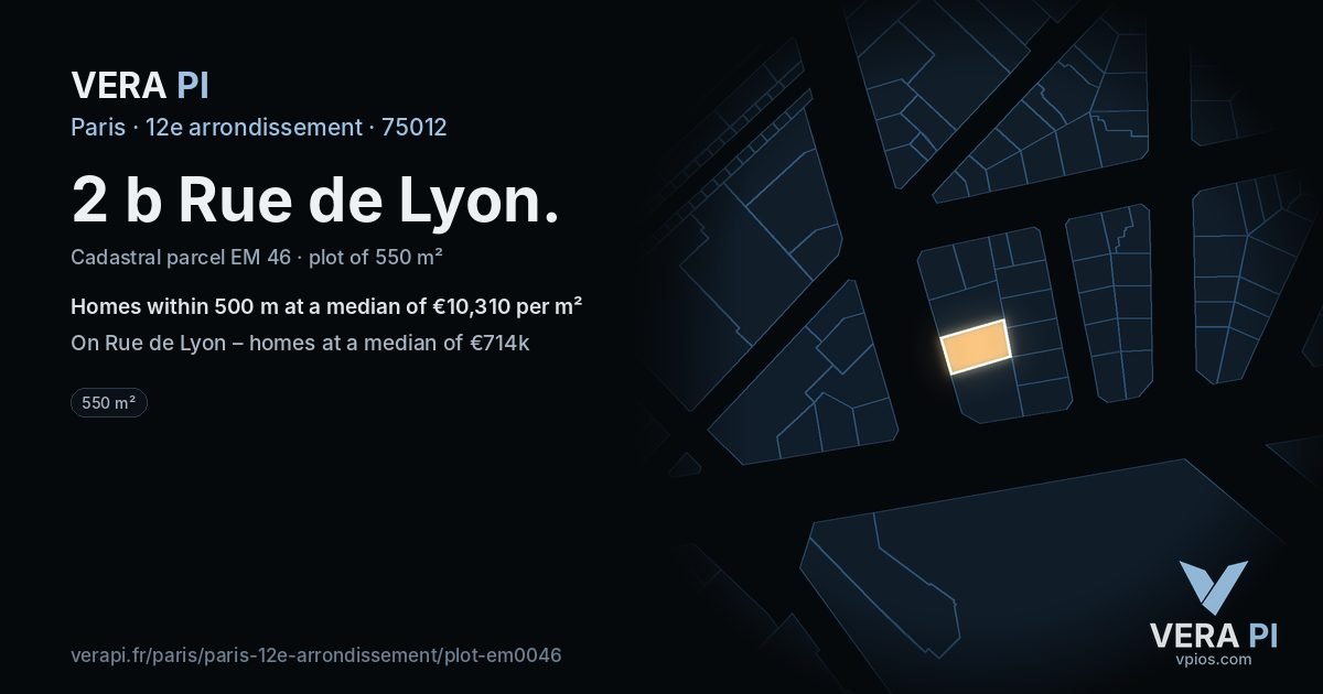 2 b Rue de Lyon, 12e arrondissement at night – the plot lit, the parcels around coloured by the prices near them