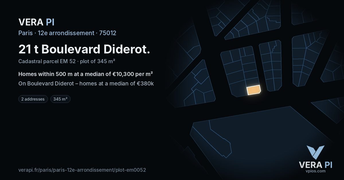 21 t Boulevard Diderot, 12e arrondissement at night – the plot lit, the parcels around coloured by the prices near them