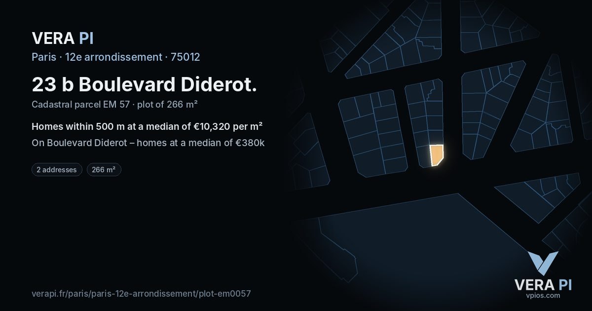 23 b Boulevard Diderot, 12e arrondissement at night – the plot lit, the parcels around coloured by the prices near them