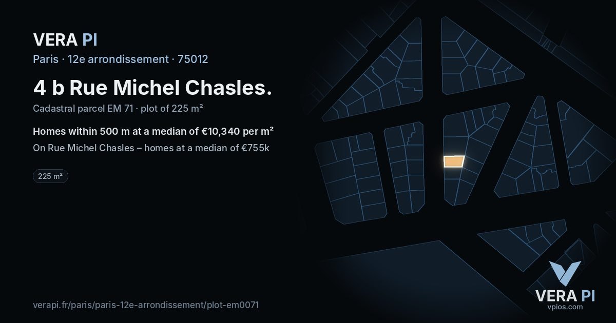 4 b Rue Michel Chasles, 12e arrondissement at night – the plot lit, the parcels around coloured by the prices near them