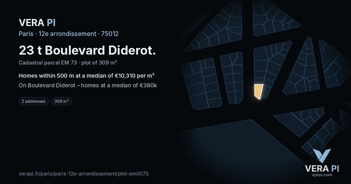 23 t Boulevard Diderot, 12e arrondissement at night – the plot lit, the parcels around coloured by the prices near them