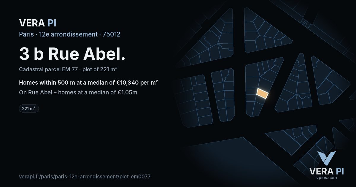 3 b Rue Abel, 12e arrondissement at night – the plot lit, the parcels around coloured by the prices near them