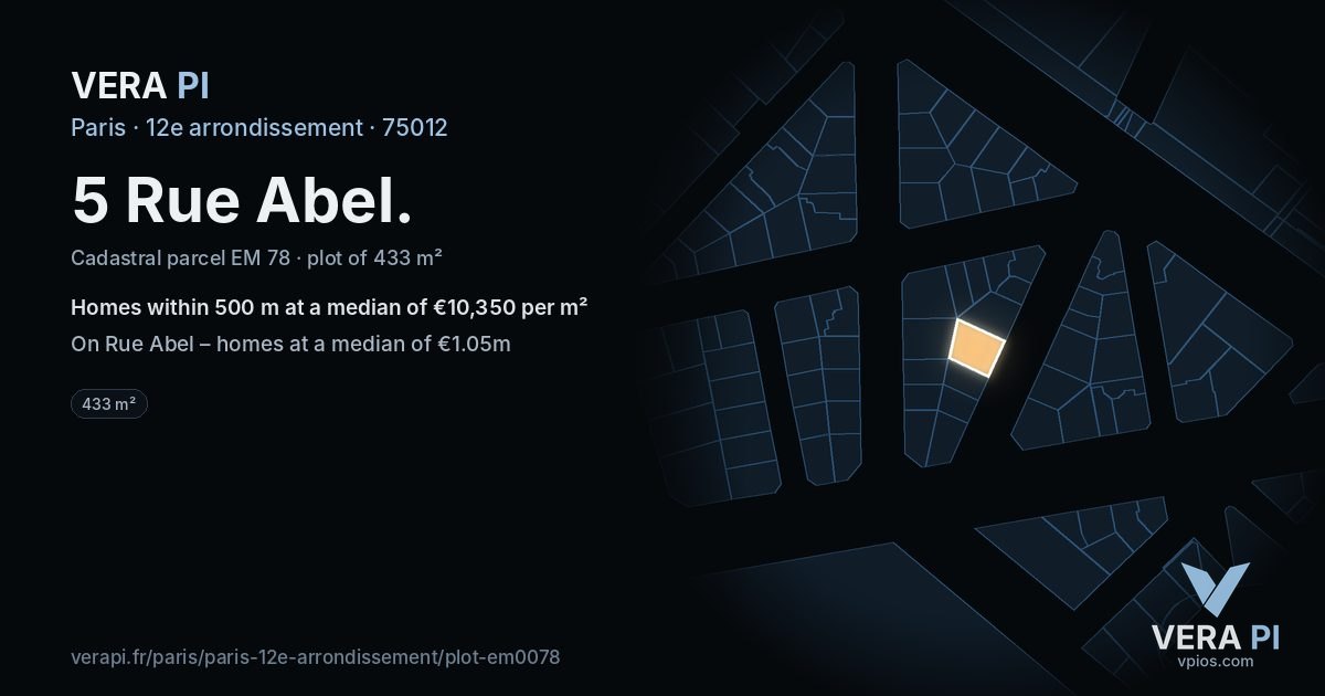 5 Rue Abel, 12e arrondissement at night – the plot lit, the parcels around coloured by the prices near them