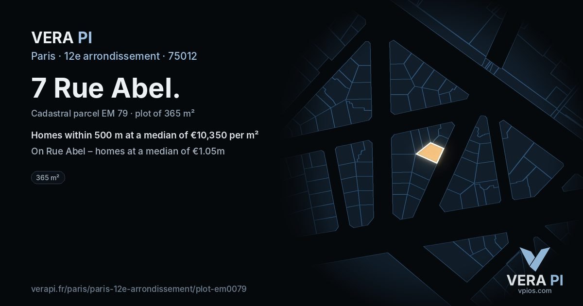 7 Rue Abel, 12e arrondissement at night – the plot lit, the parcels around coloured by the prices near them