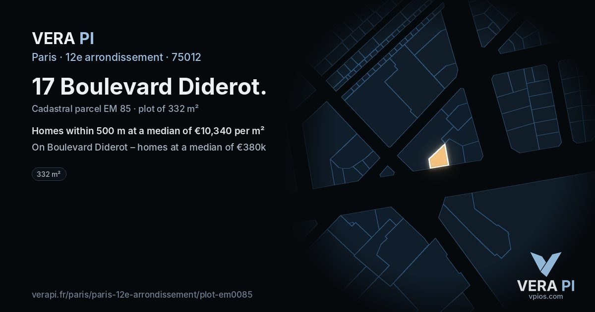 17 Boulevard Diderot, 12e arrondissement at night – the plot lit, the parcels around coloured by the prices near them