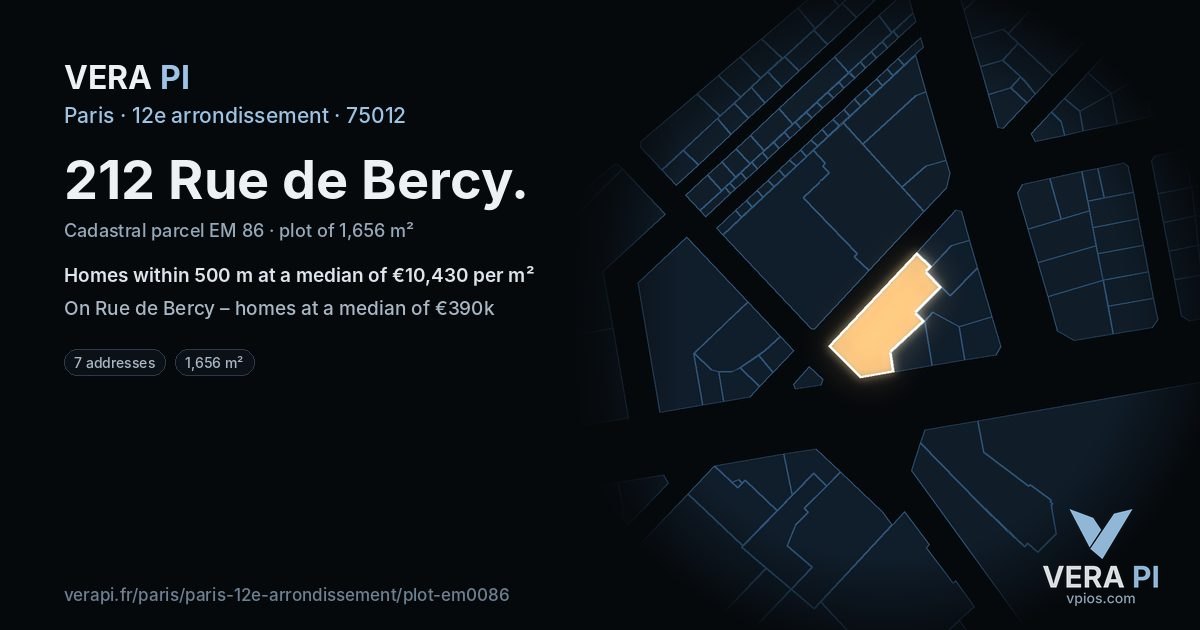 212 Rue de Bercy, 12e arrondissement at night – the plot lit, the parcels around coloured by the prices near them