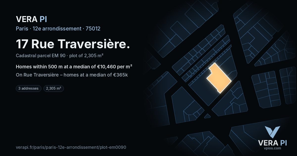 17 Rue Traversière, 12e arrondissement at night – the plot lit, the parcels around coloured by the prices near them