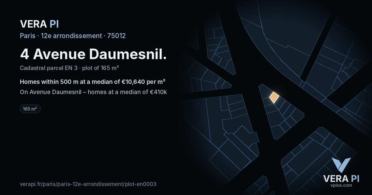 4 Avenue Daumesnil, 12e arrondissement at night – the plot lit, the parcels around coloured by the prices near them