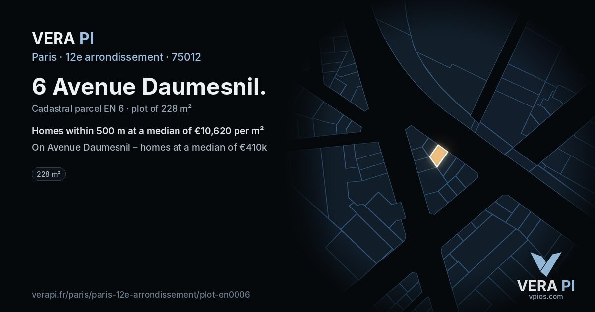 6 Avenue Daumesnil, 12e arrondissement at night – the plot lit, the parcels around coloured by the prices near them