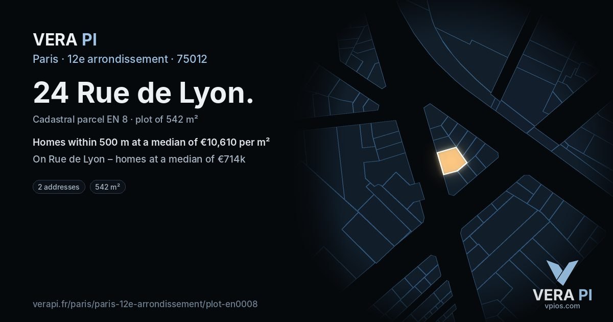 24 Rue de Lyon, 12e arrondissement at night – the plot lit, the parcels around coloured by the prices near them