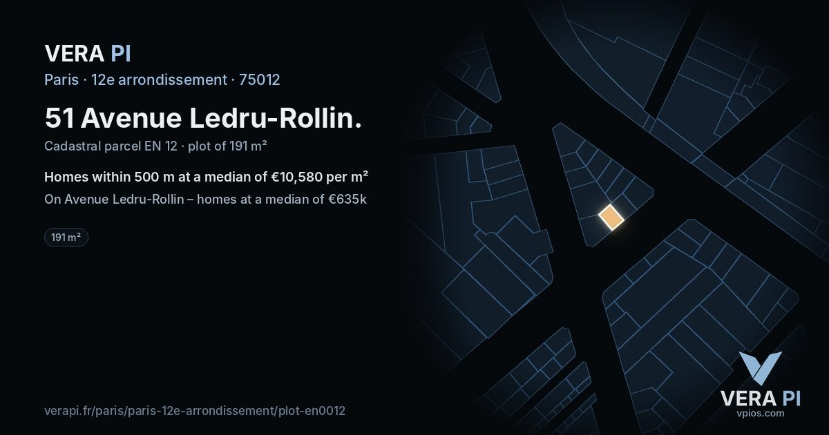 51 Avenue Ledru-Rollin, 12e arrondissement at night – the plot lit, the parcels around coloured by the prices near them