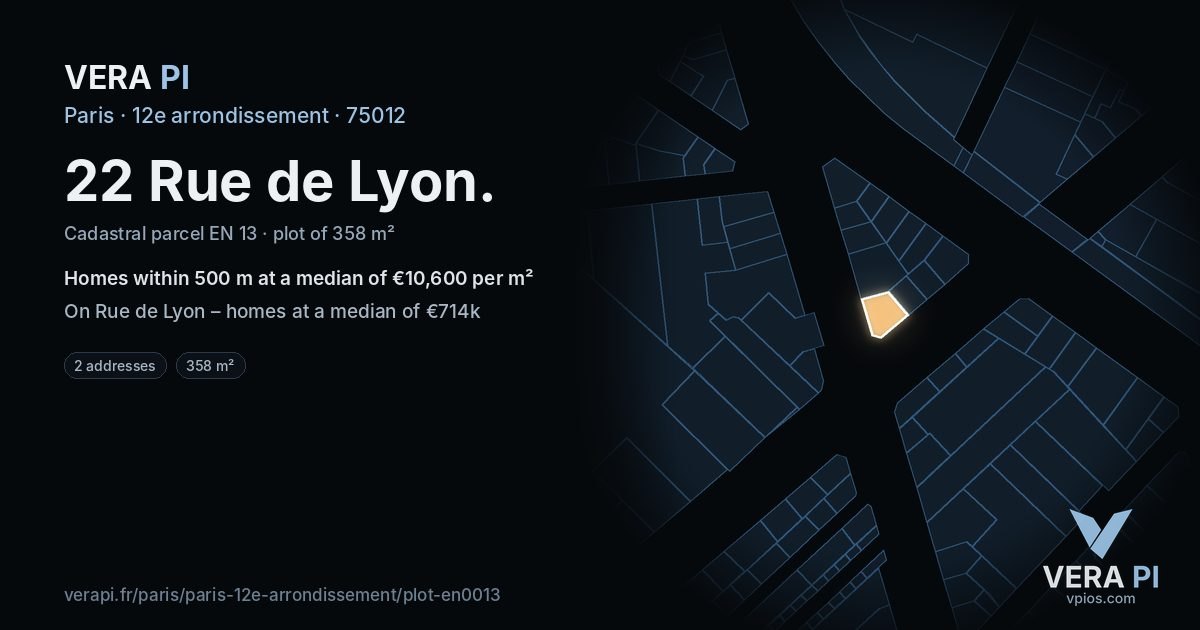 22 Rue de Lyon, 12e arrondissement at night – the plot lit, the parcels around coloured by the prices near them