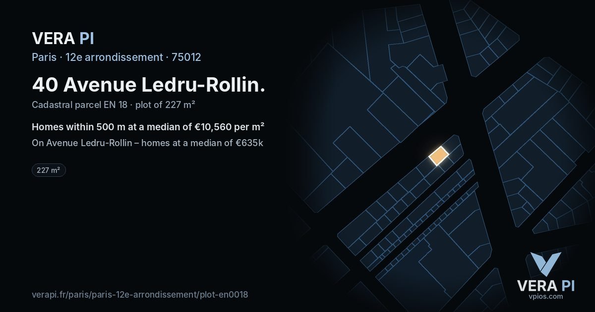 40 Avenue Ledru-Rollin, 12e arrondissement at night – the plot lit, the parcels around coloured by the prices near them