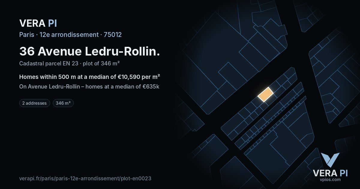 36 Avenue Ledru-Rollin, 12e arrondissement at night – the plot lit, the parcels around coloured by the prices near them